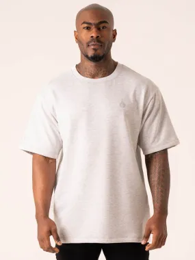 Throwback Oversized Fleece T-Shirt - Snow Grey Marl