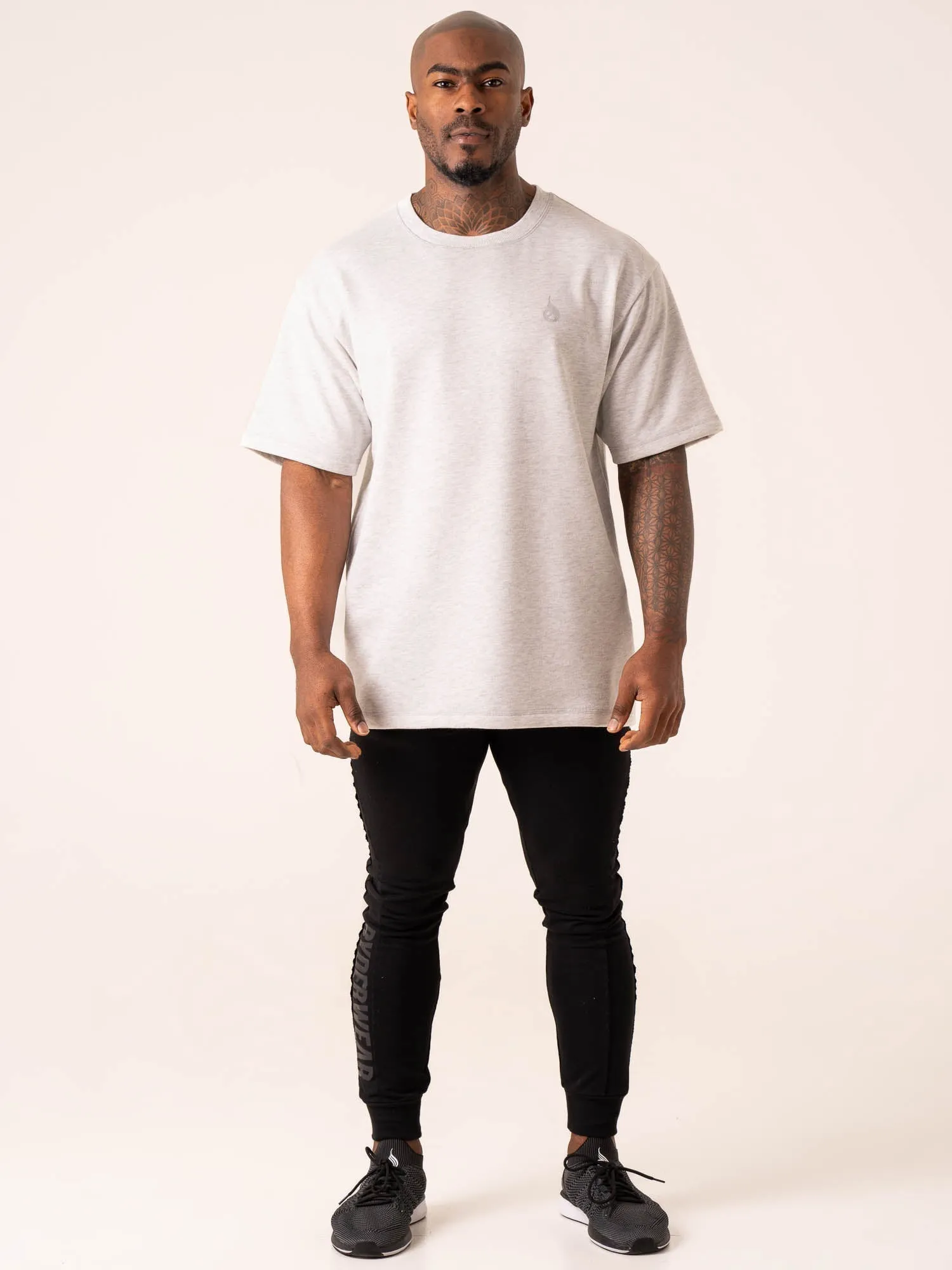 Throwback Oversized Fleece T-Shirt - Snow Grey Marl