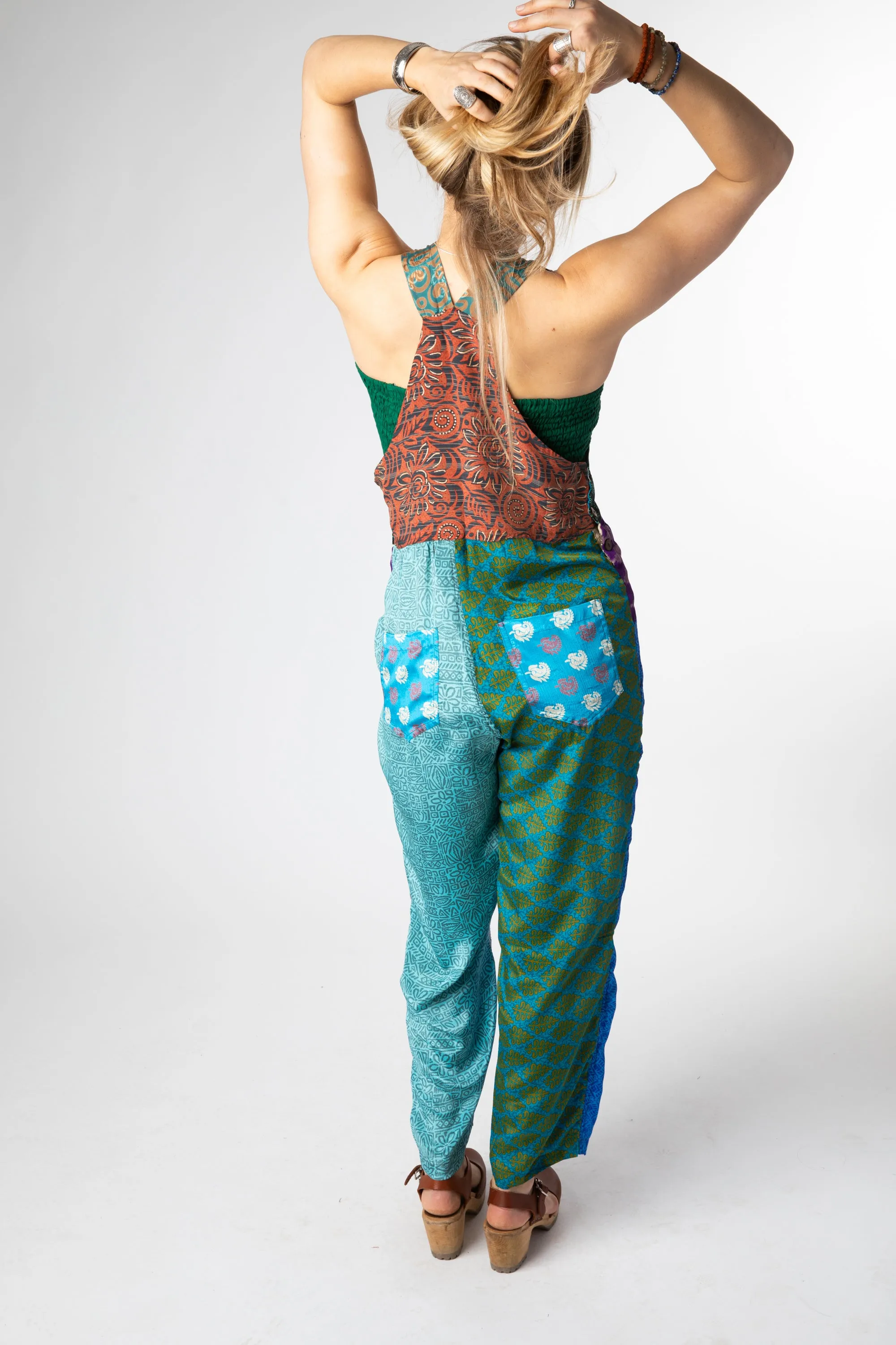 Upcycled Patchwork Sari Silk Overalls