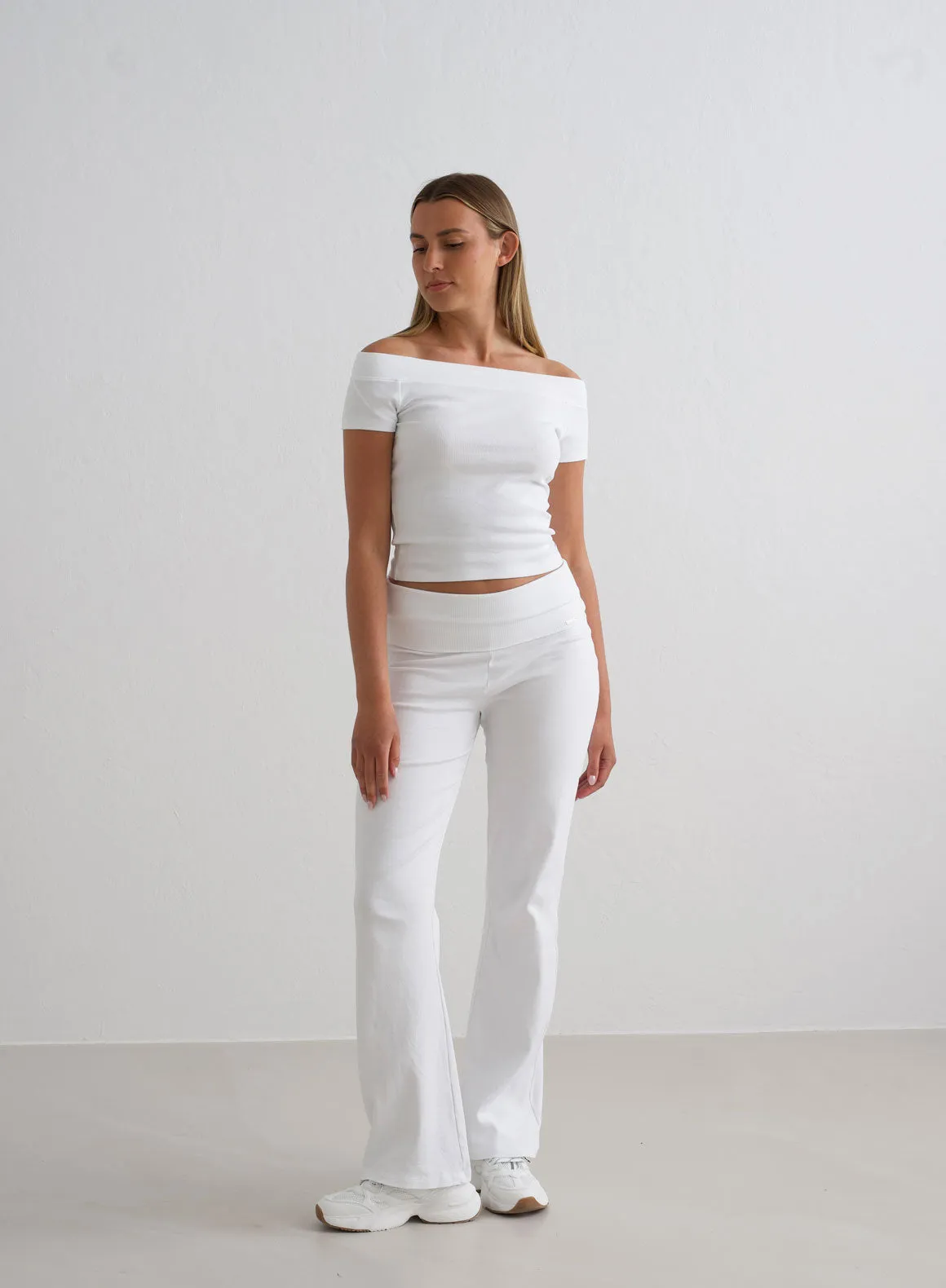 White Ease Ribbed Off-shoulder Top