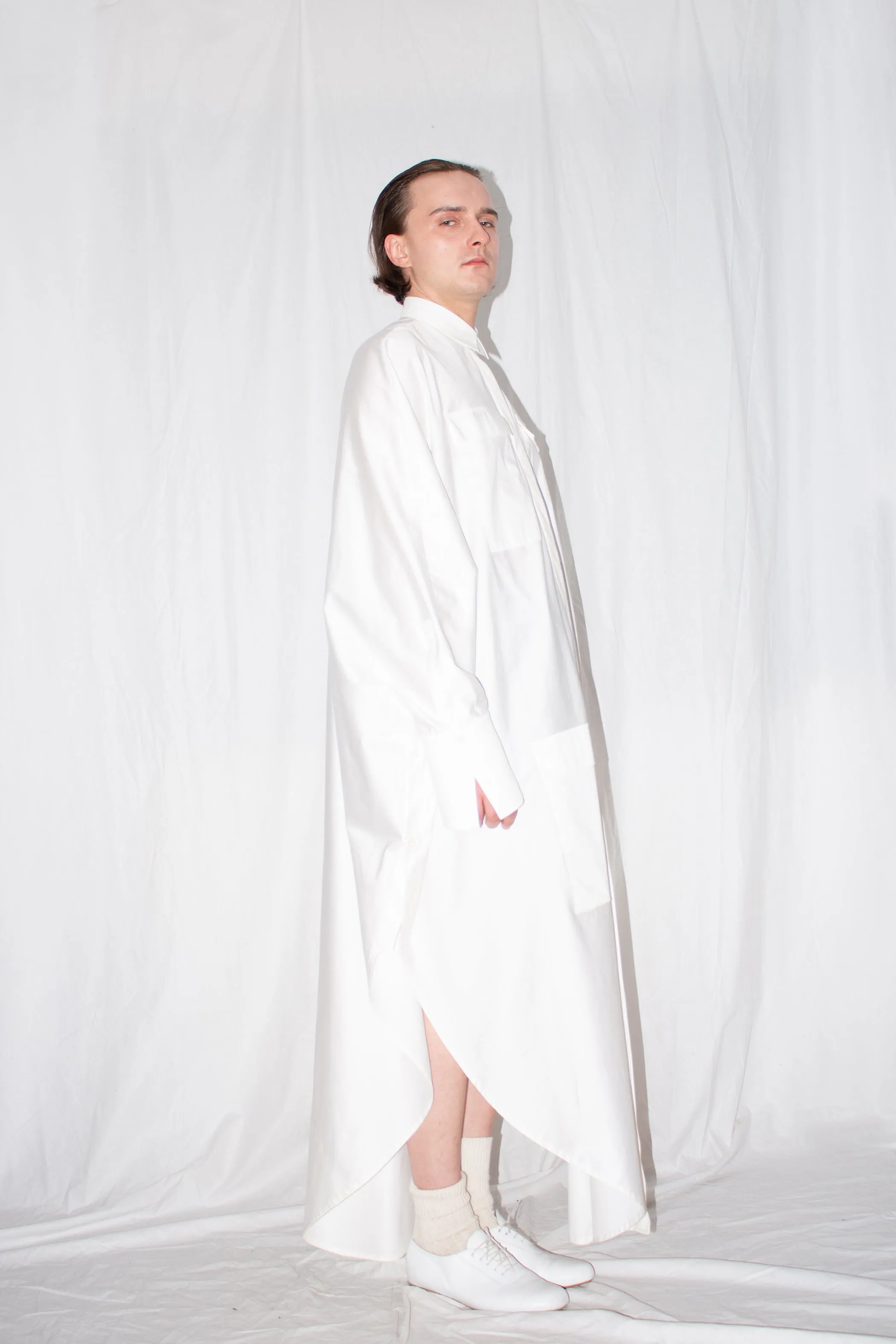 White Elongated Cloak Shirt