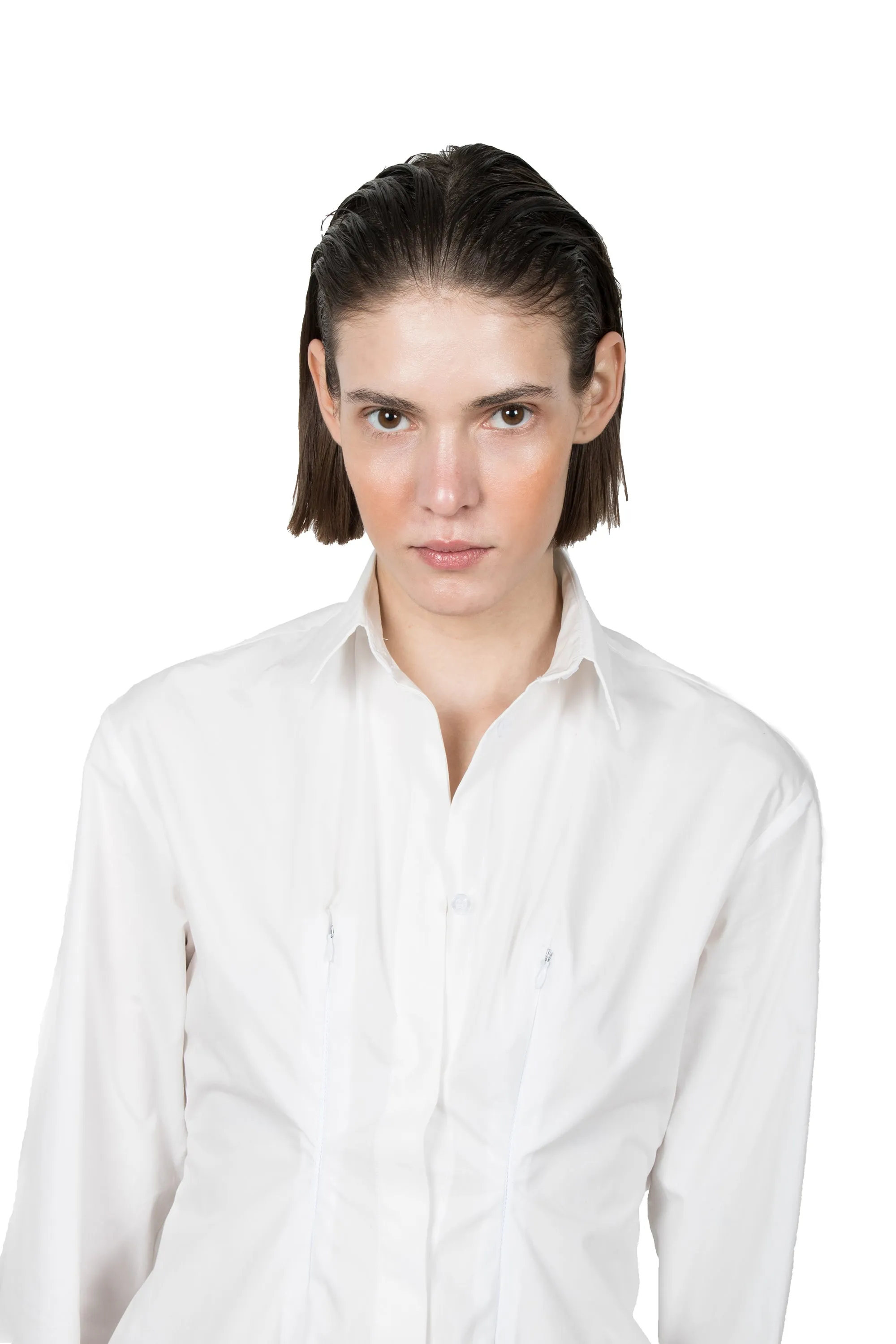 White Slashed Long-sleeved Shirt