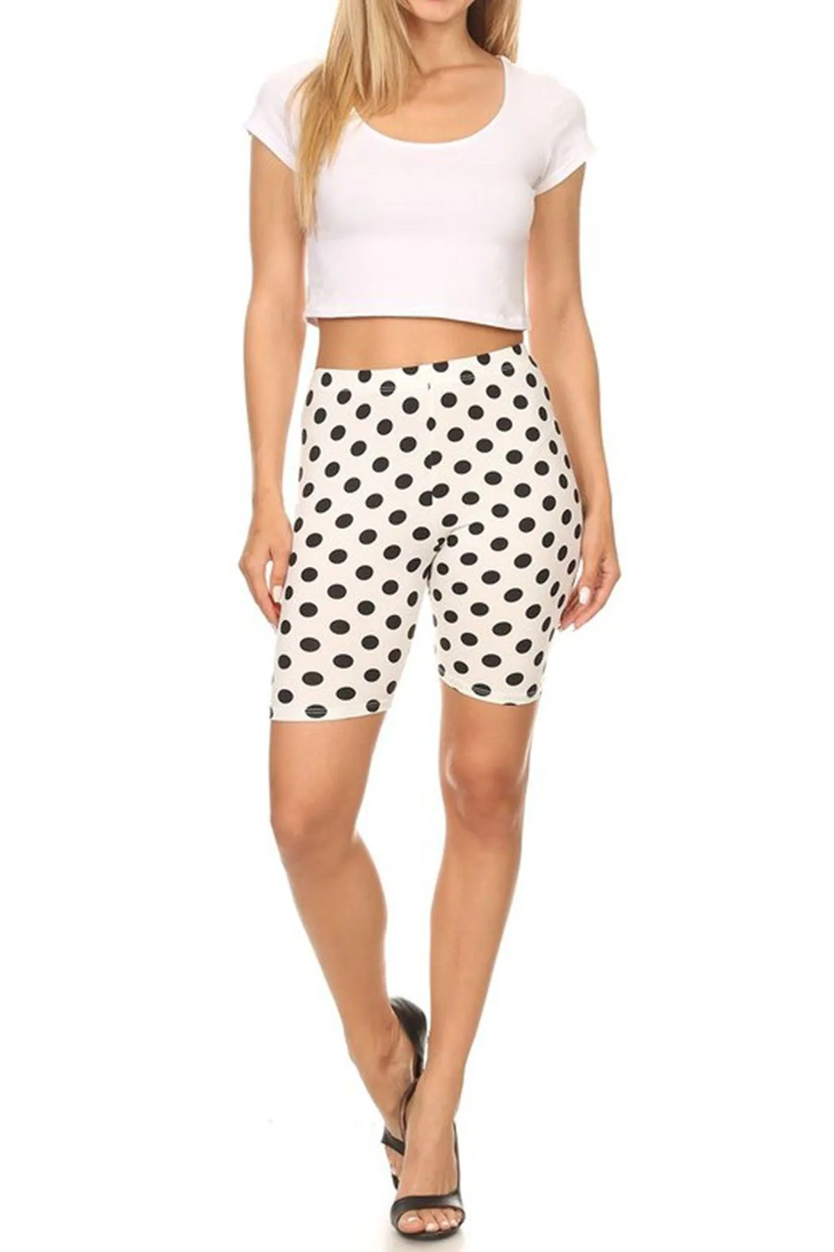 Women's Casual Polka Dot Printed Elastic High Waist Stretch Biker Shorts