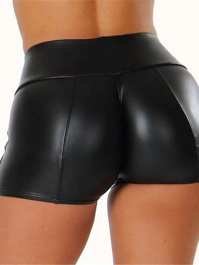 Women's PU Faux Leather Shorts in Claret and Dark Green